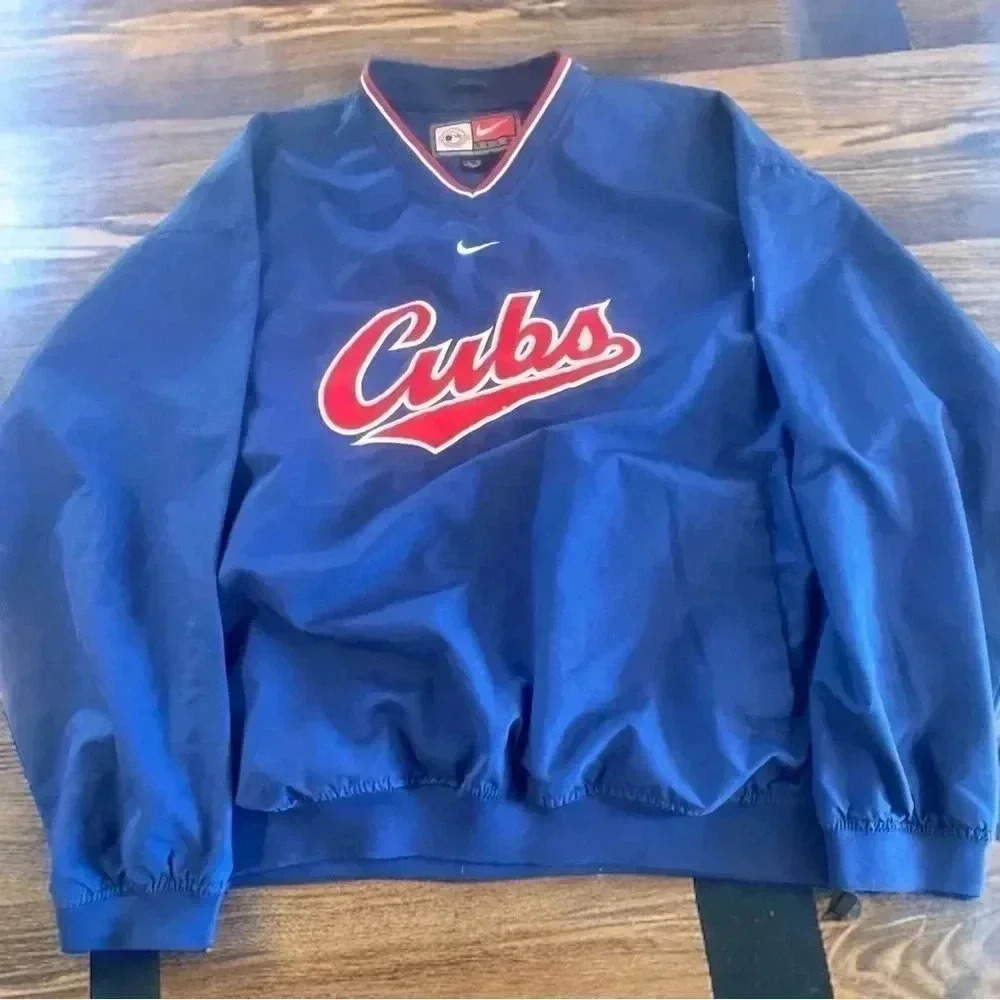 Vintage Y2K Nike MLB Chicago Cubs Blue Pullover Center Swoosh Jacket Sz XL